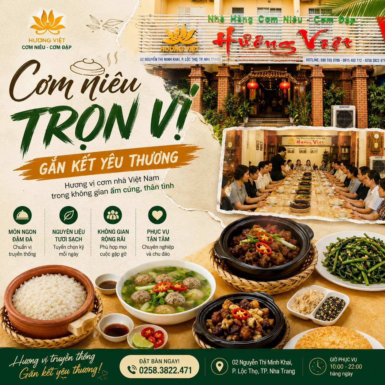 Thiết kế thương hiệu Banner nhà hàng Hương Việt cơm niêu trọn vị chuyên nghiệp