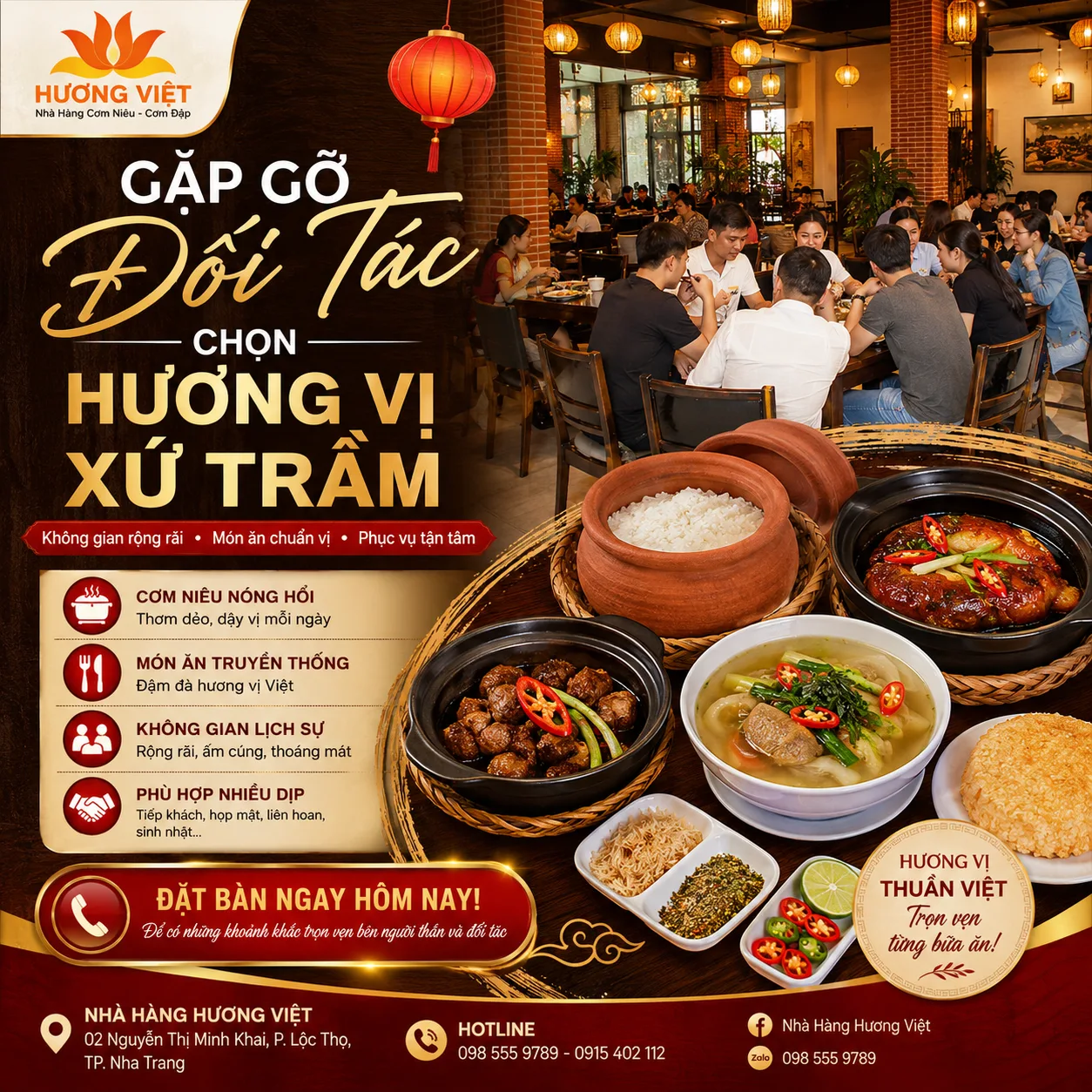 Thiết kế thương hiệu Banner nhà hàng Hương Việt gặp gỡ đối tác chuyên nghiệp