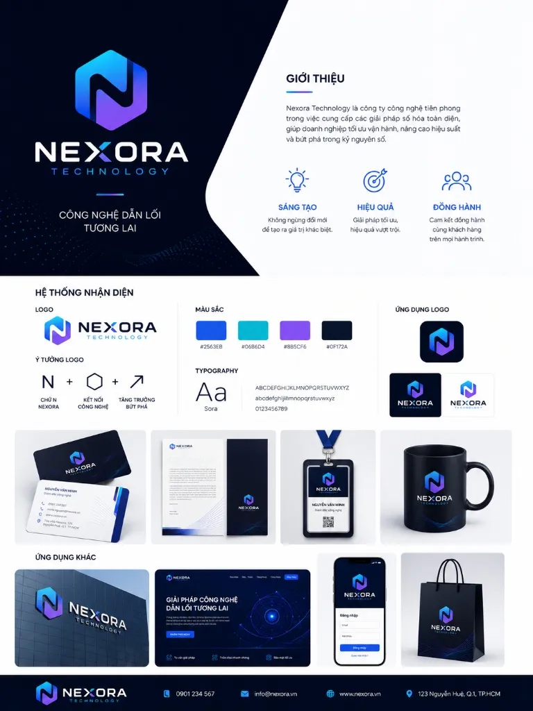 Thiết kế thương hiệu Nhận diện thương hiệu công nghệ (Nexora) chuyên nghiệp