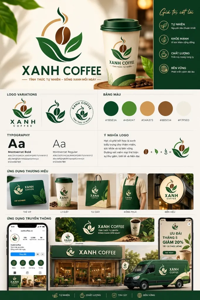Thiết kế thương hiệu Nhận diện thương hiệu Xanh Coffee chuyên nghiệp