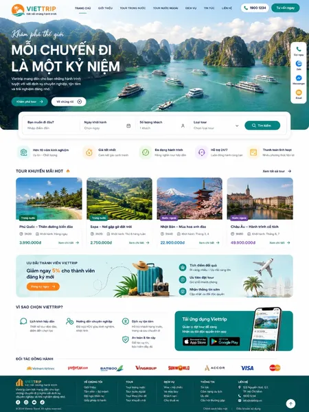 Mẫu Website du lịch & đặt tour (VietTrip)